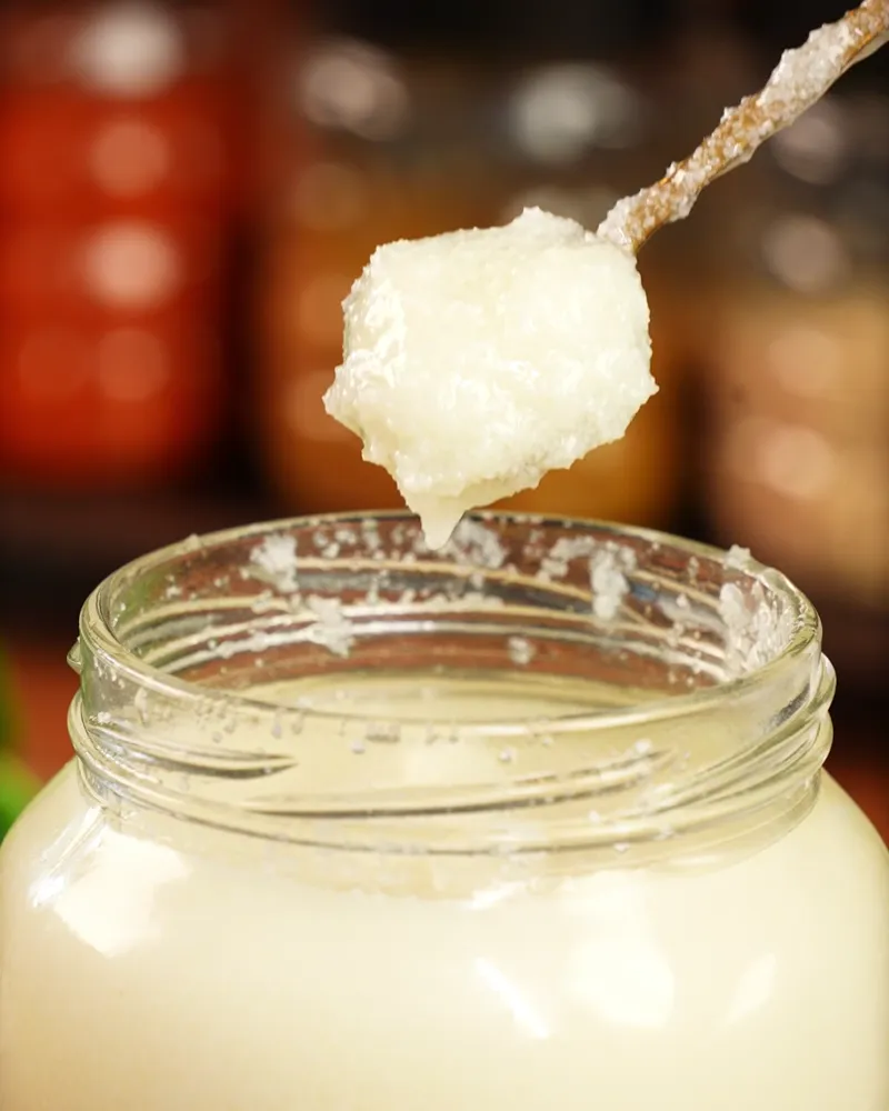 Buffalo Bilona Ghee in a Milkcrop glass jar